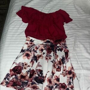 Floral Kids Matching Set - Red and White